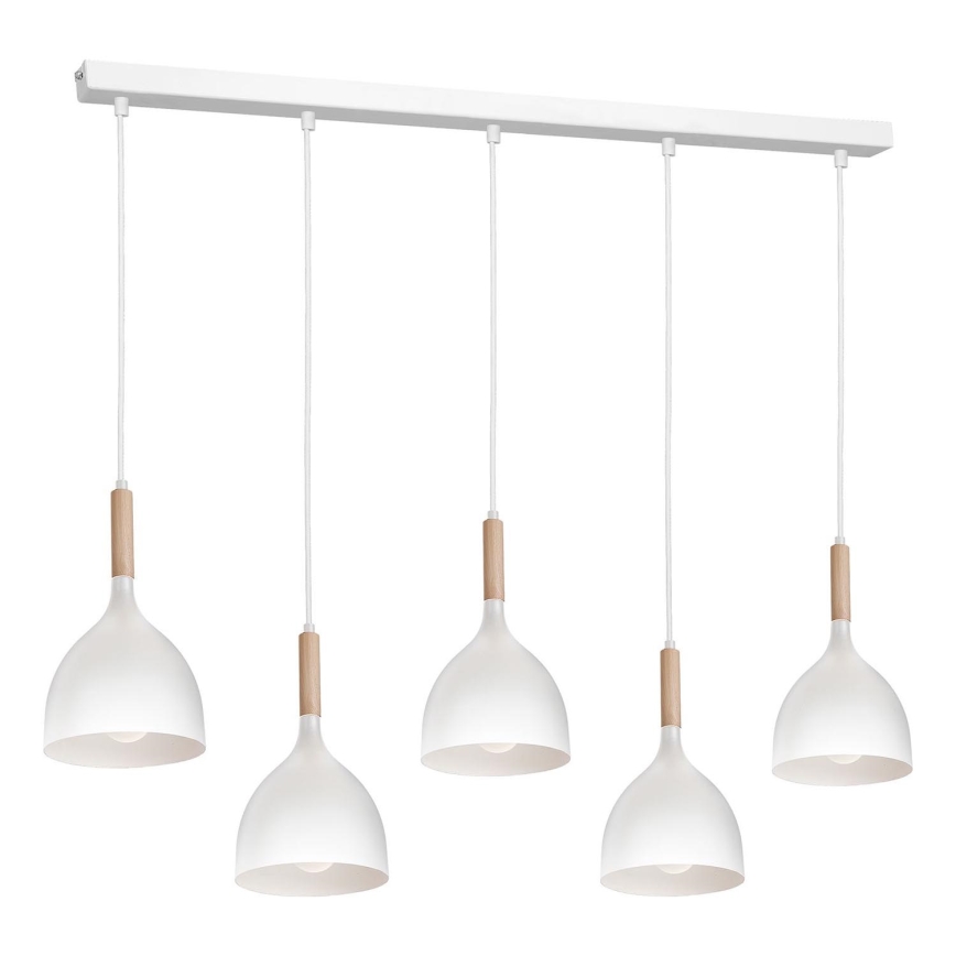 Lampadario a sospensione con filo NOAK 5xE27/60W/230V bianco/legno