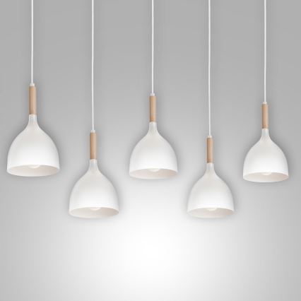 Lampadario a sospensione con filo NOAK 5xE27/60W/230V bianco/legno
