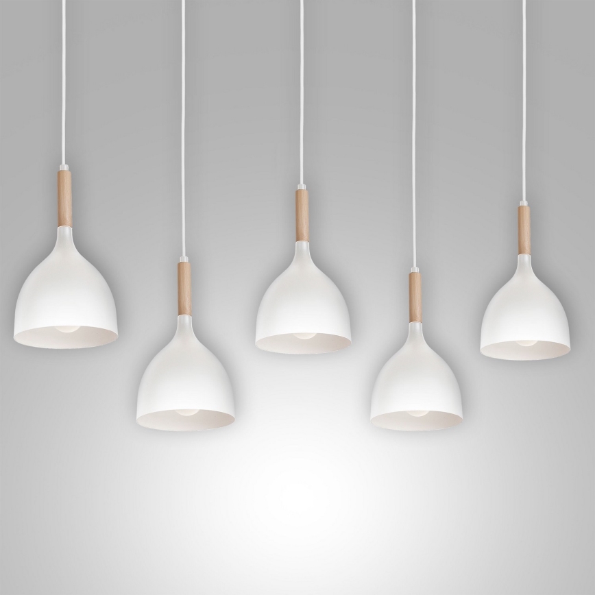 Lampadario a sospensione con filo NOAK 5xE27/60W/230V bianco/legno