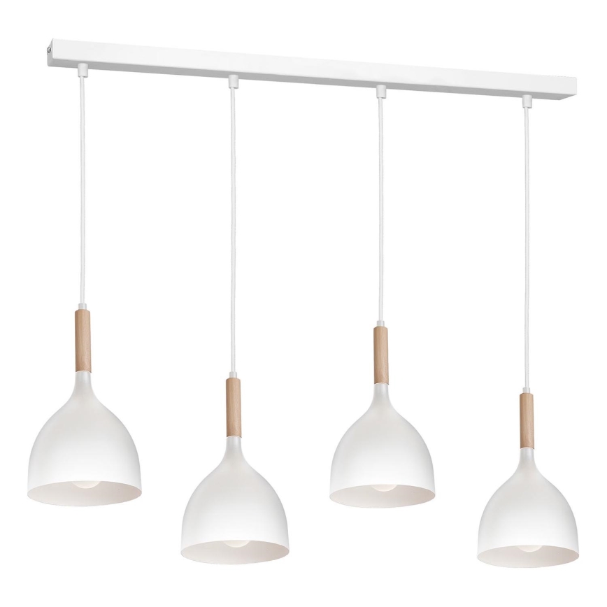Lampadario a sospensione con filo NOAK WOOD 4xE27/60W/230V bianco/legno