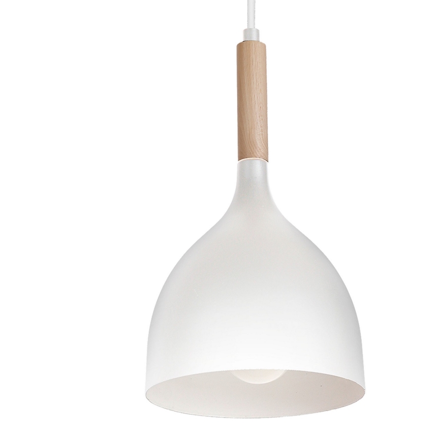 Lampadario a sospensione con filo NOAK WOOD 4xE27/60W/230V bianco/legno