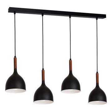 Lampadario a sospensione con filo NOAK WOOD 4xE27/60W/230V nero/legno scuro