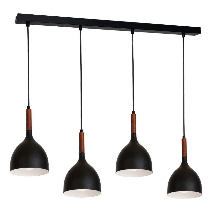 Lampadario a sospensione con filo NOAK WOOD 4xE27/60W/230V nero/legno scuro