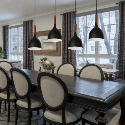 Lampadario a sospensione con filo NOAK WOOD 4xE27/60W/230V nero/legno scuro