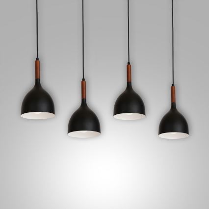 Lampadario a sospensione con filo NOAK WOOD 4xE27/60W/230V nero/legno scuro