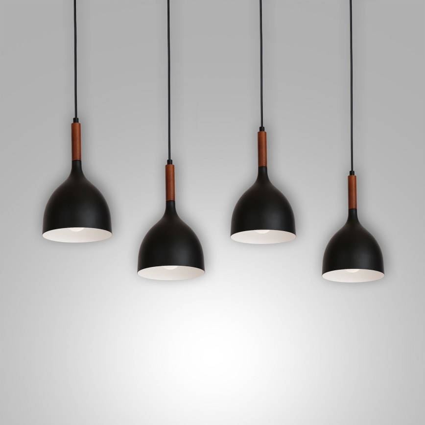 Lampadario a sospensione con filo NOAK WOOD 4xE27/60W/230V nero/legno scuro