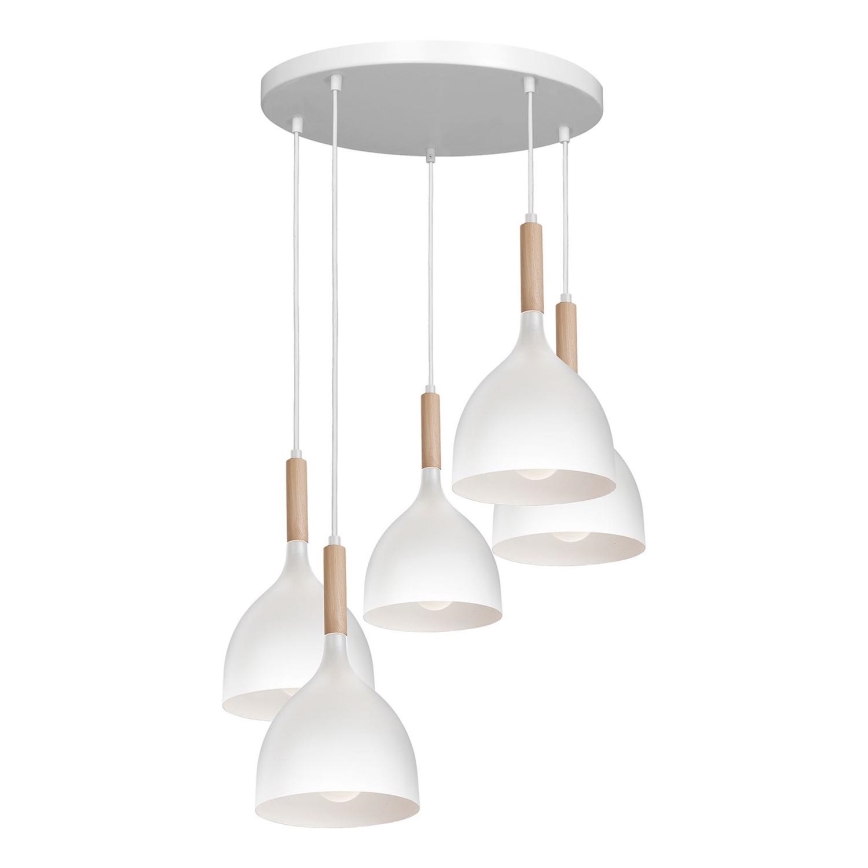 Lampadario a sospensione con filo NOAK WOOD 5xE27/60W/230V bianco/legno