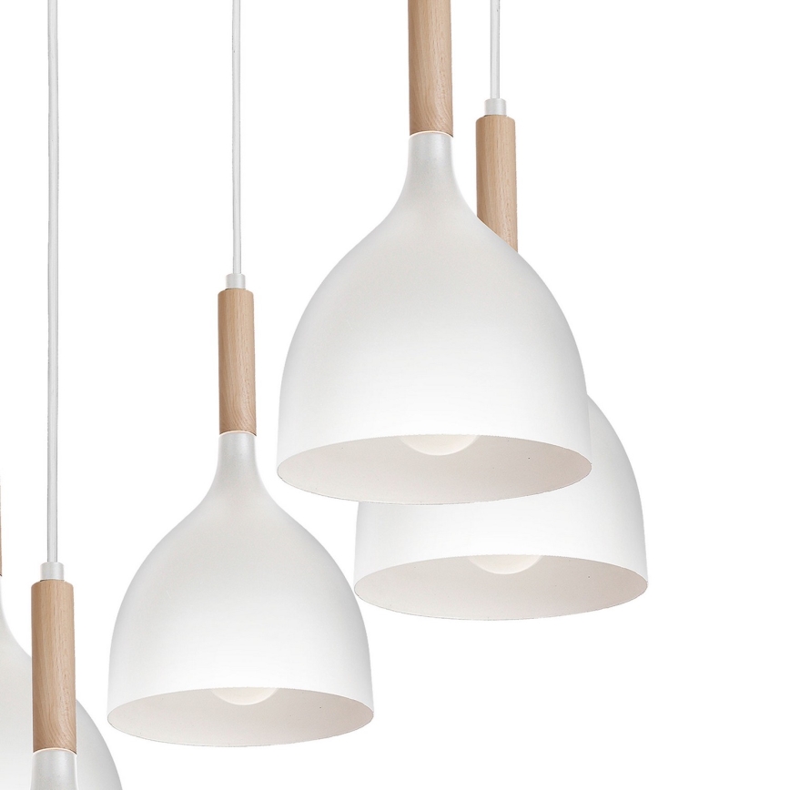 Lampadario a sospensione con filo NOAK WOOD 5xE27/60W/230V bianco/legno
