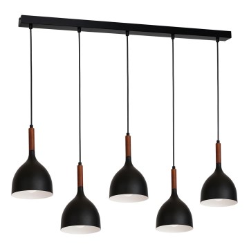 Lampadario a sospensione con filo NOAK WOOD 5xE27/60W/230V nero/legno scuro