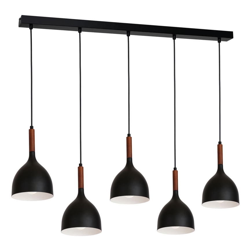Lampadario a sospensione con filo NOAK WOOD 5xE27/60W/230V nero/legno scuro