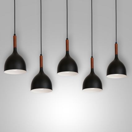 Lampadario a sospensione con filo NOAK WOOD 5xE27/60W/230V nero/legno scuro