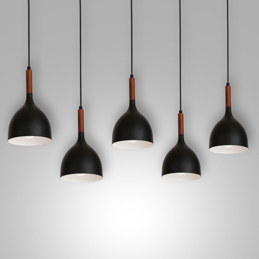 Lampadario a sospensione con filo NOAK WOOD 5xE27/60W/230V nero/legno scuro