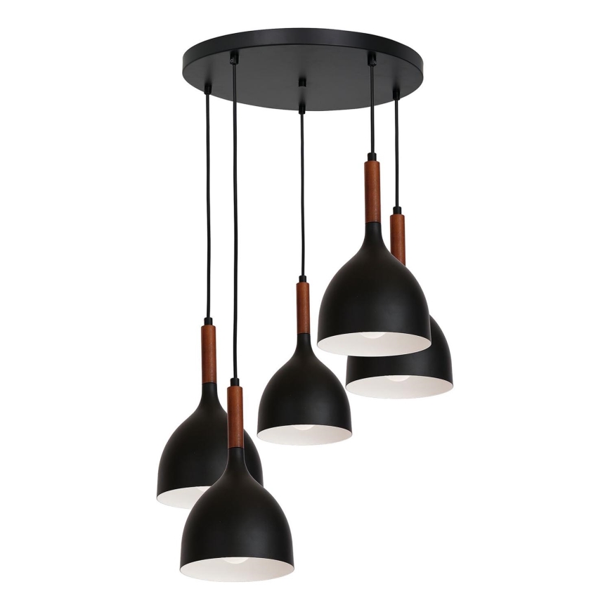Lampadario a sospensione con filo NOAK WOOD 5xE27/60W/230V nero/legno scuro