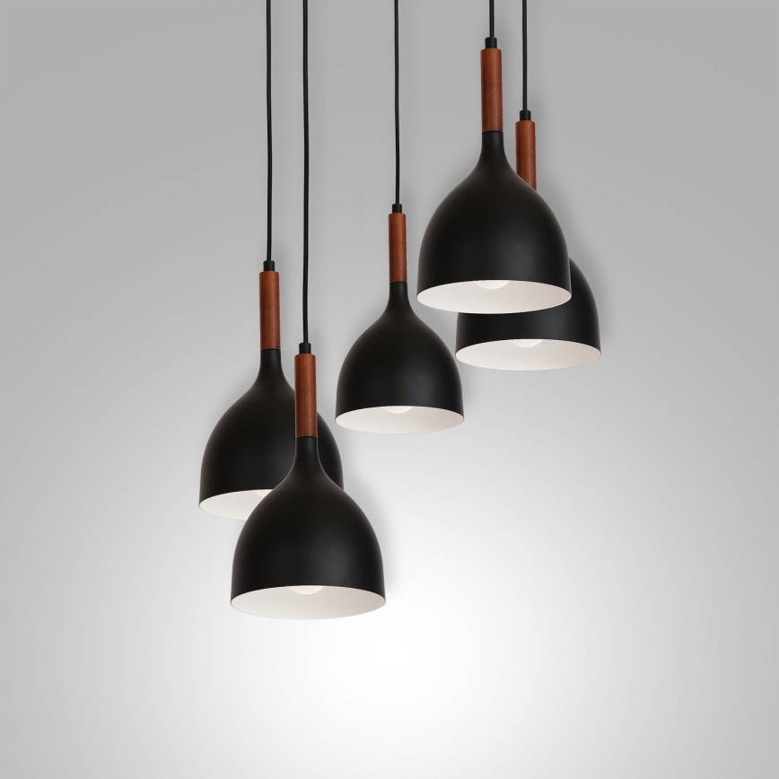 Lampadario a sospensione con filo NOAK WOOD 5xE27/60W/230V nero/legno scuro