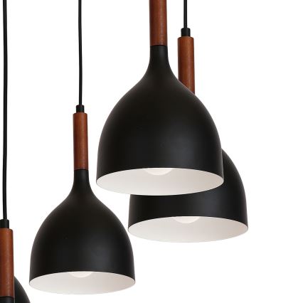 Lampadario a sospensione con filo NOAK WOOD 5xE27/60W/230V nero/legno scuro