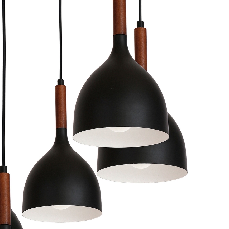 Lampadario a sospensione con filo NOAK WOOD 5xE27/60W/230V nero/legno scuro