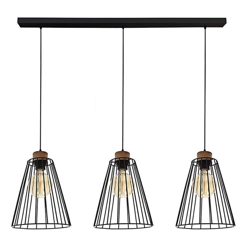 Lampadario a sospensione con filo ORAZIO 3xE27/60W/230V pino