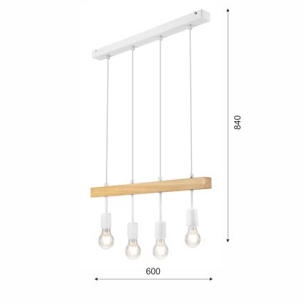 Lampadario a sospensione con filo ORAZIO 4xE27/60W/230V faggio - FSC certificato