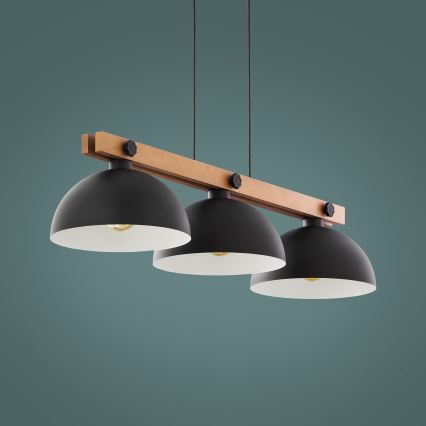 Lampadario a sospensione con filo OSLO 3xE27/60W/230V nero/legno