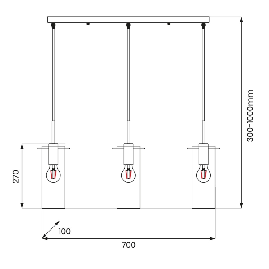 Lampadario a sospensione con filo PADOVA 3xE27/15W/230V nero