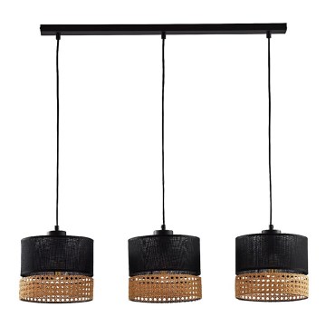 Lampadario a sospensione con filo PAGLIA 3xE27/60W/230V 60 cm rattan