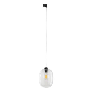 Lampadario a sospensione con filo per sistema a binario trifase ELIO 1xE27/15W/230V nero/limpido