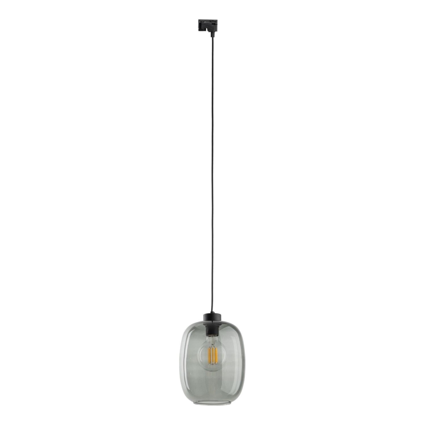 Lampadario a sospensione con filo per sistema ferroviario monofase ELIO 1xE27/15W/230V nero/fumé nero