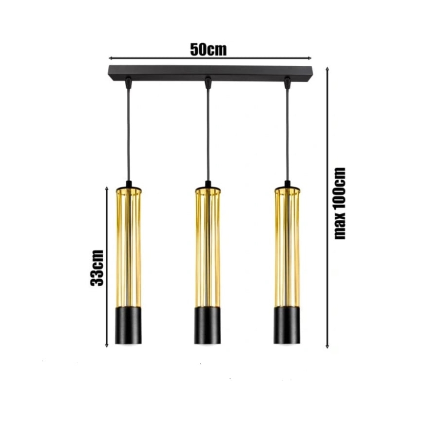 Lampadario a sospensione con filo PRESCOT 3xGU10/40W/230V oro
