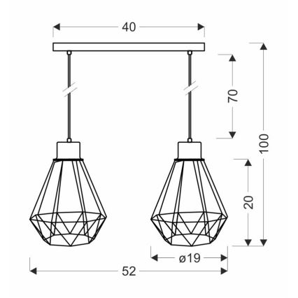 Lampadario a sospensione con filo PRIMO 2xE27/60W/230V nero/oro