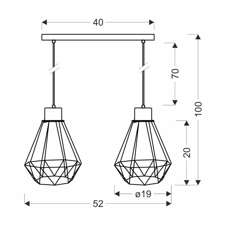 Lampadario a sospensione con filo PRIMO 2xE27/60W/230V nero/oro