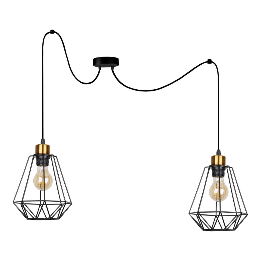 Lampadario a sospensione con filo PRIMO 2xE27/60W/230V ragno nero/oro