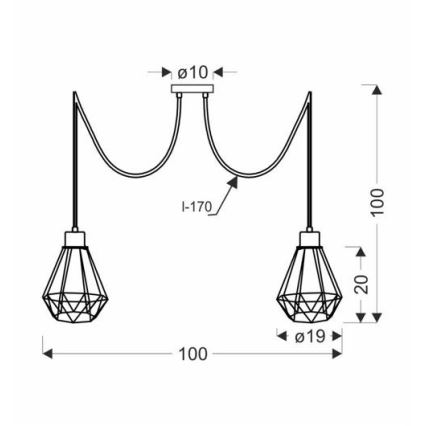 Lampadario a sospensione con filo PRIMO 2xE27/60W/230V ragno nero/oro