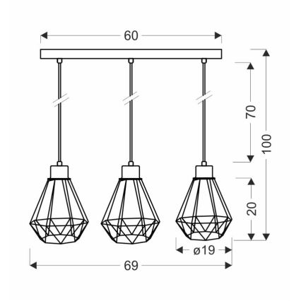 Lampadario a sospensione con filo PRIMO 3xE27/60W/230V nero/oro