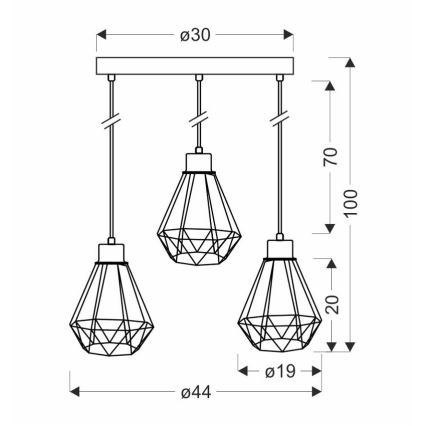 Lampadario a sospensione con filo PRIMO 3xE27/60W/230V nero/oro