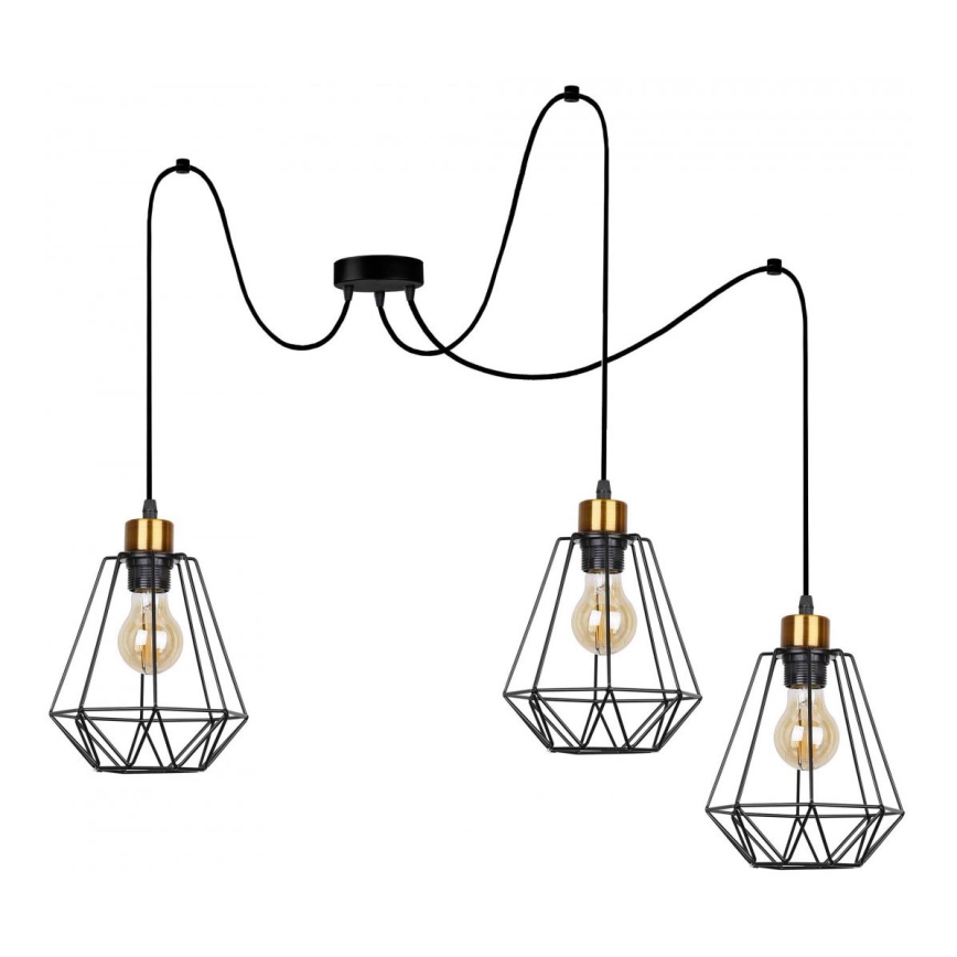 Lampadario a sospensione con filo PRIMO 3xE27/60W/230V ragno nero/oro
