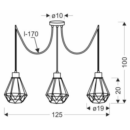 Lampadario a sospensione con filo PRIMO 3xE27/60W/230V ragno nero/oro