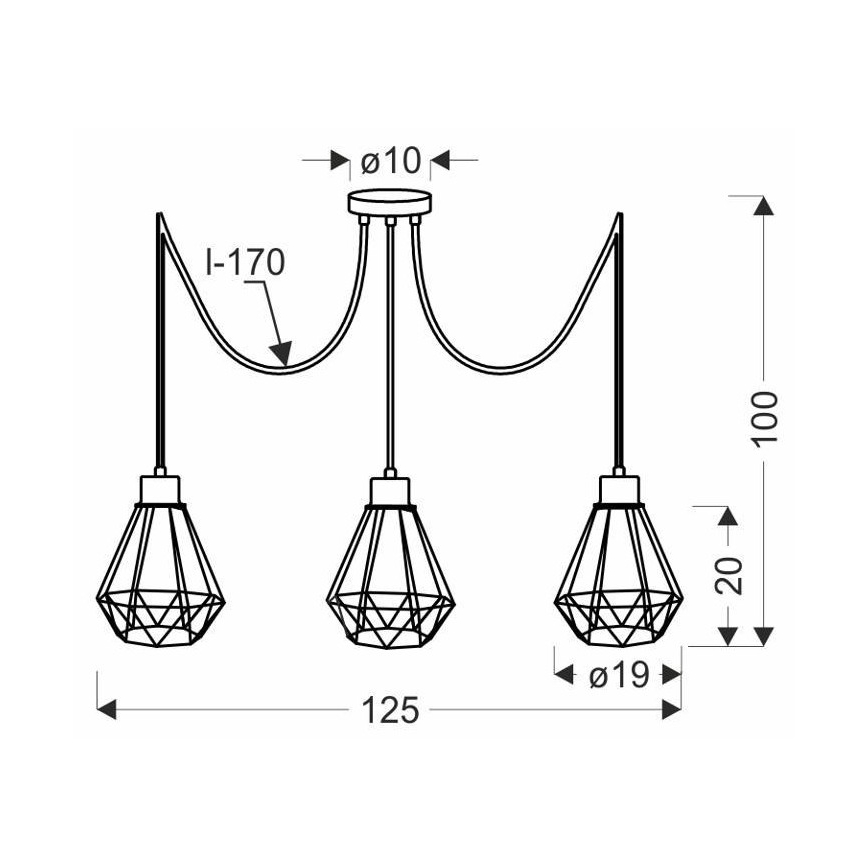 Lampadario a sospensione con filo PRIMO 3xE27/60W/230V ragno nero/oro
