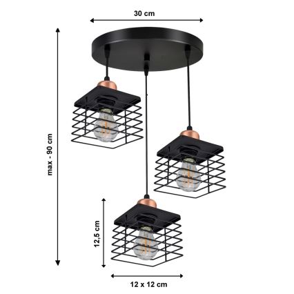 Lampadario a sospensione con filo QUATRO 3xE27/60W/230V