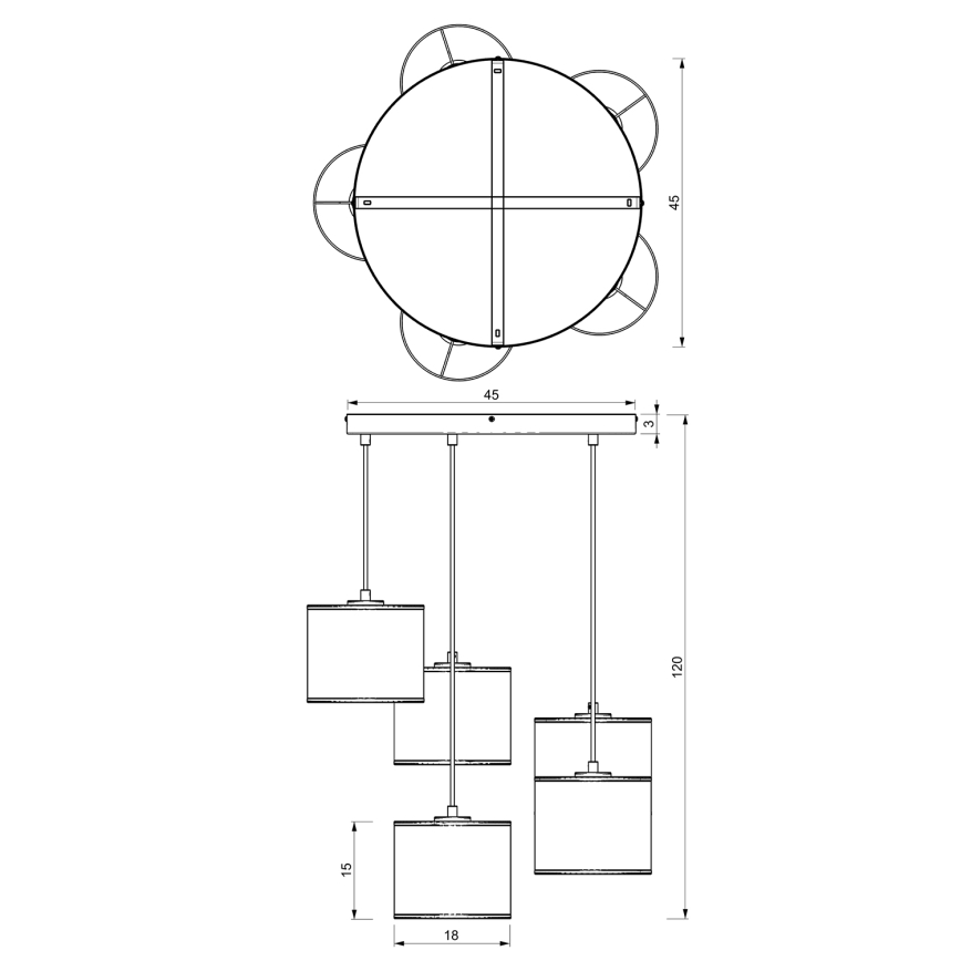 Lampadario a sospensione con filo RATTAN 5xE27/60W/230V rattan