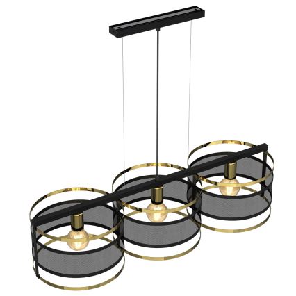 Lampadario a sospensione con filo RIM 3xE27/60W/230V nero/oro