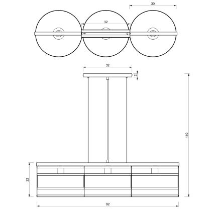 Lampadario a sospensione con filo RIM 3xE27/60W/230V nero/oro