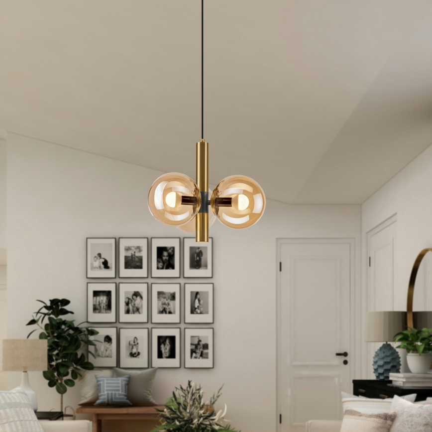 Lampadario a sospensione con filo ROLLO 3xE14/5W/230V oro/fumé beige