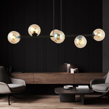 Lampadario a sospensione con filo ROSSI 6xE14/10W/230V nero/beige