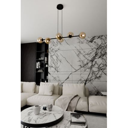 Lampadario a sospensione con filo ROSSI 6xE14/10W/230V nero/beige