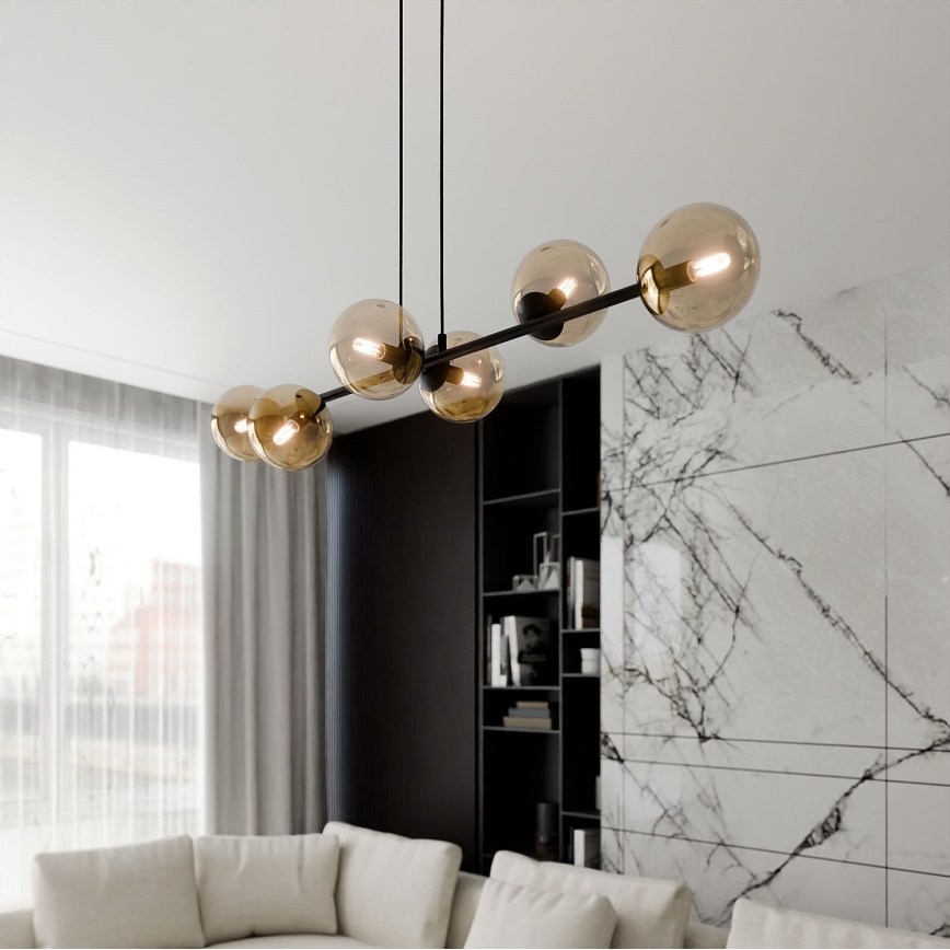Lampadario a sospensione con filo ROSSI 6xE14/10W/230V nero/beige