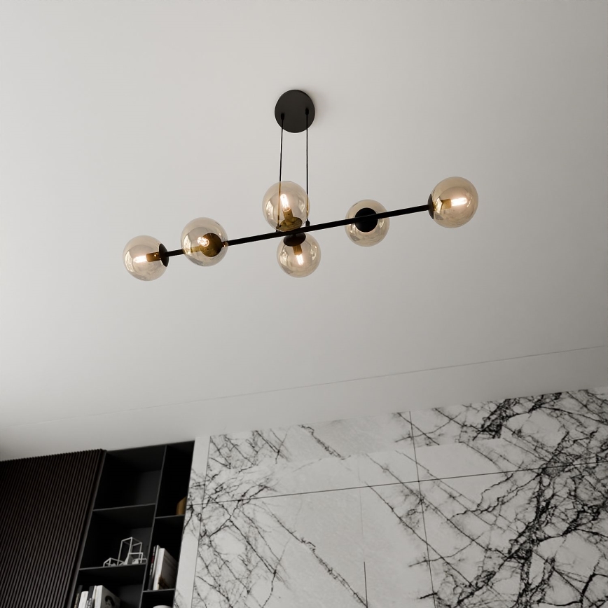 Lampadario a sospensione con filo ROSSI 6xE14/10W/230V nero/beige