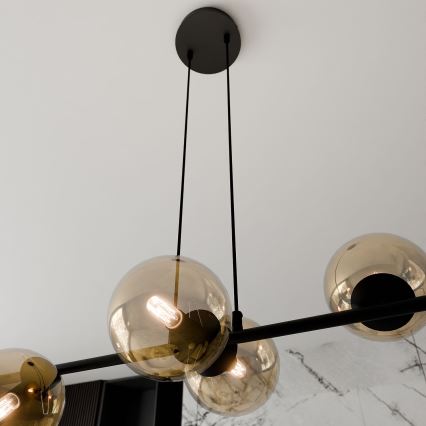 Lampadario a sospensione con filo ROSSI 6xE14/10W/230V nero/beige