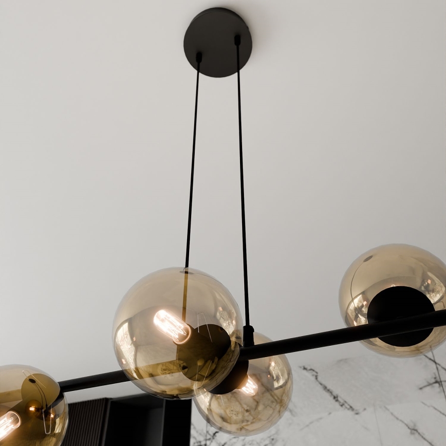 Lampadario a sospensione con filo ROSSI 6xE14/10W/230V nero/beige