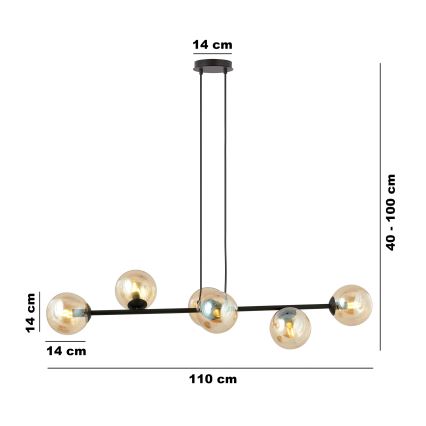 Lampadario a sospensione con filo ROSSI 6xE14/10W/230V nero/beige