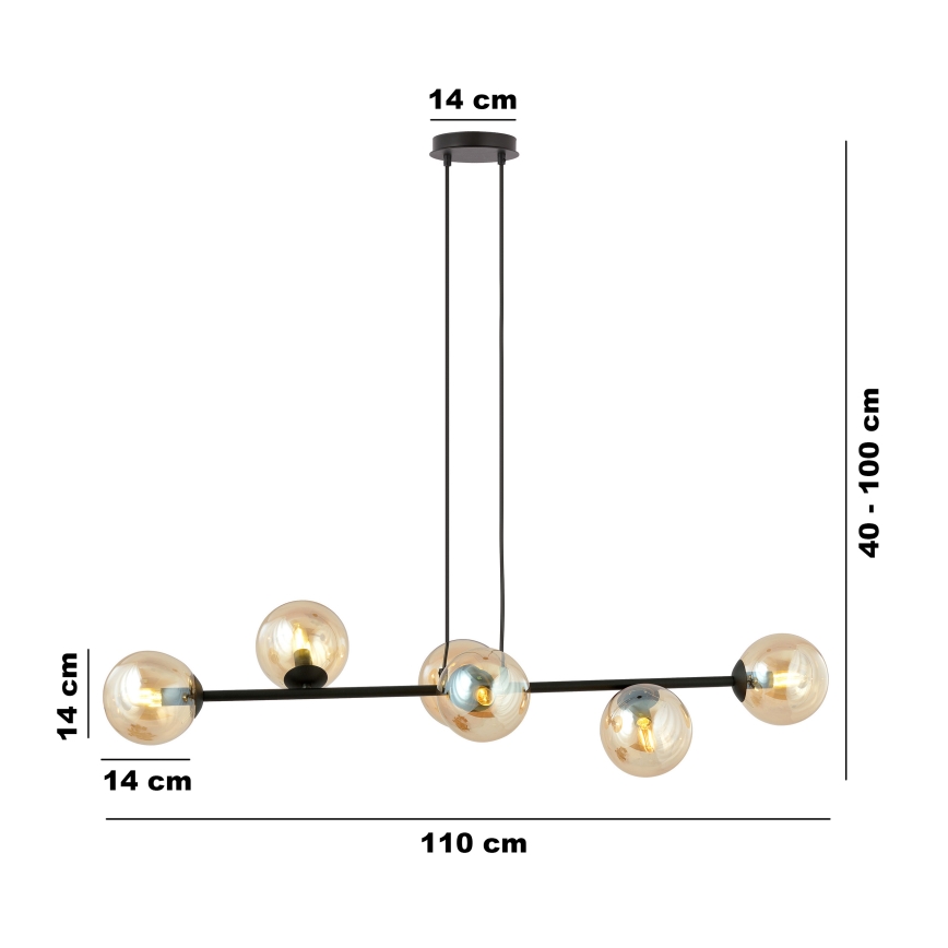 Lampadario a sospensione con filo ROSSI 6xE14/10W/230V nero/beige